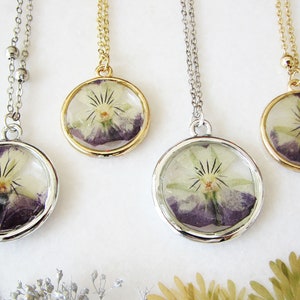 Resin Pendant Necklace, Handmade Jewelry, Pressed Flower Violet Necklace, Purple Necklace