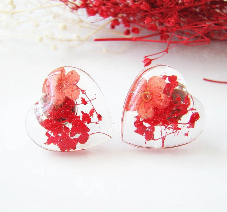 Pressed Flower Earrings, Resin Earrings Studs, Handmade Earrings image 1