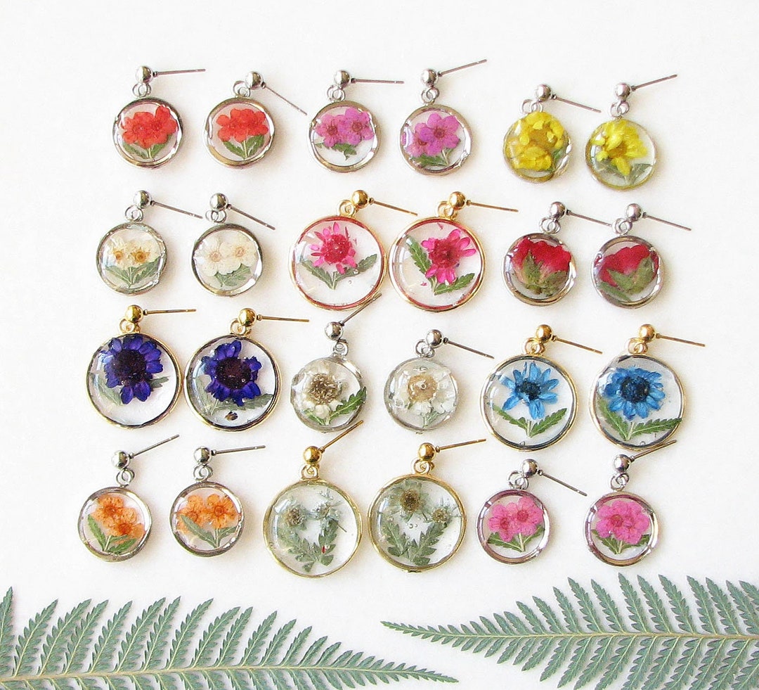 Pressed Flower Earrings, Resin Jewelry, Birth Month Flower Etsy