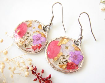 Real Pressed Flower Earrings, Resin Jewelry, Handmade Dangle Drop Earrings, Gift for Her