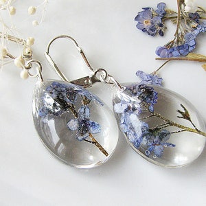 Resin Earrings, Handmade Pressed Flower Earrings, Dangle Earrings, Blue Forget Me Nots image 3