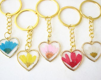 Heart Keychain, Custom Resin Keychain, Pressed Flower Keychain, Gift for Her