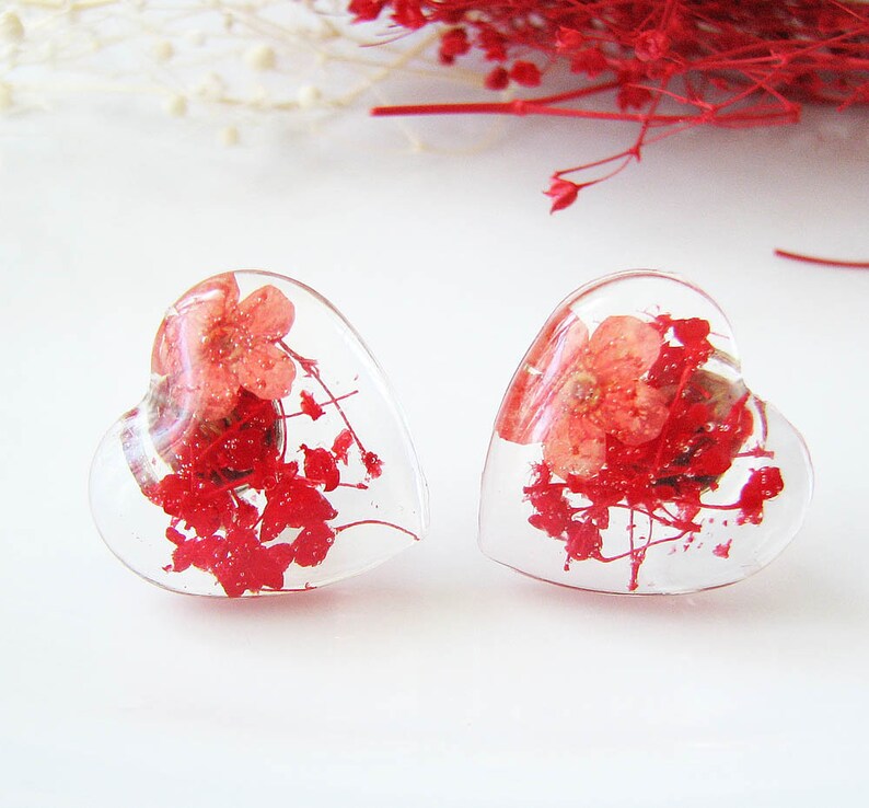 Pressed Flower Earrings, Resin Earrings Studs, Handmade Earrings image 2