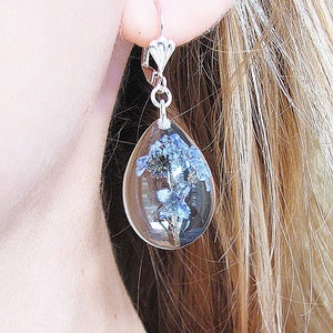 Resin Earrings, Handmade Pressed Flower Earrings, Dangle Earrings, Blue Forget Me Nots image 5