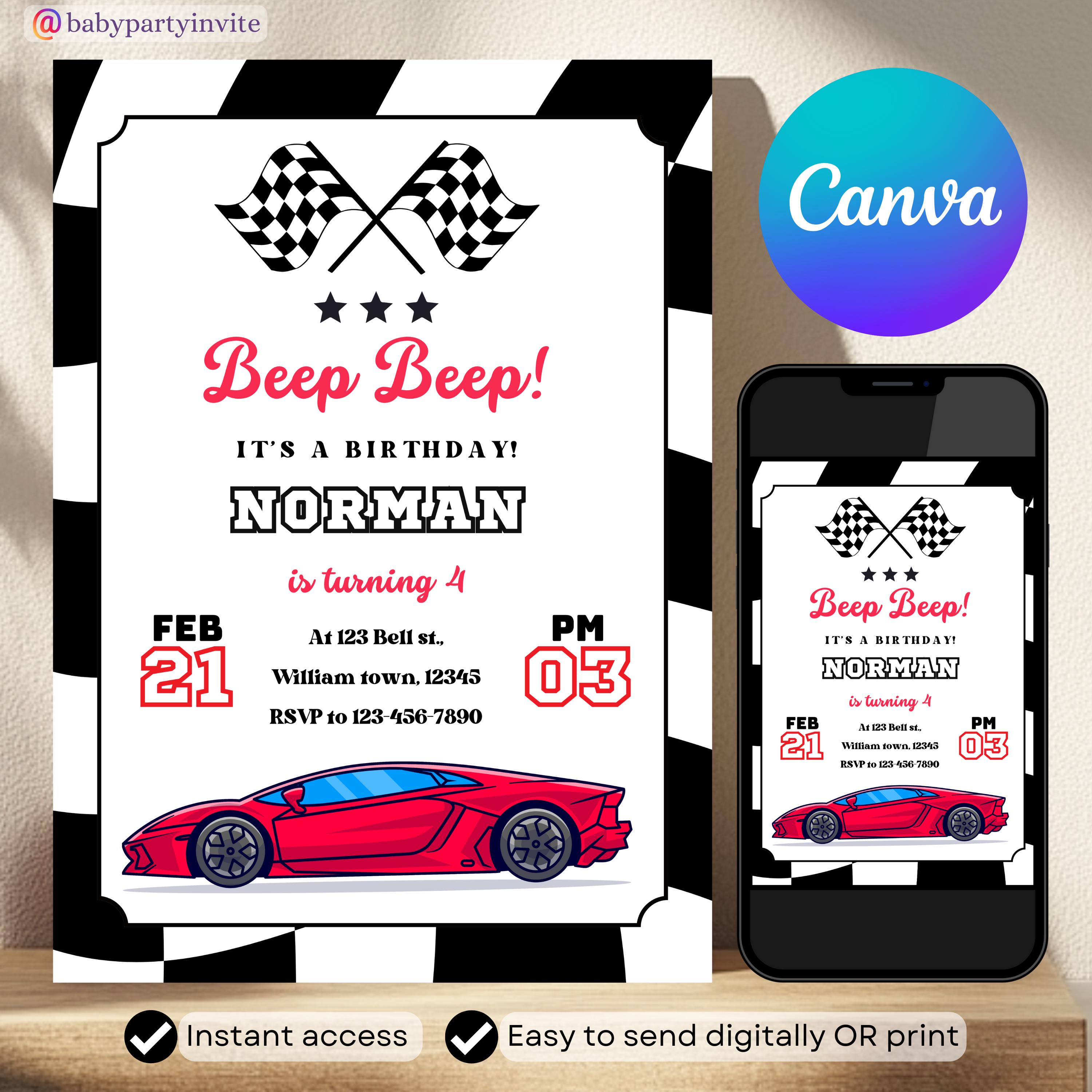 Editable Lamborghini Invite Sport Car Birthday Invitation Sport Car ...