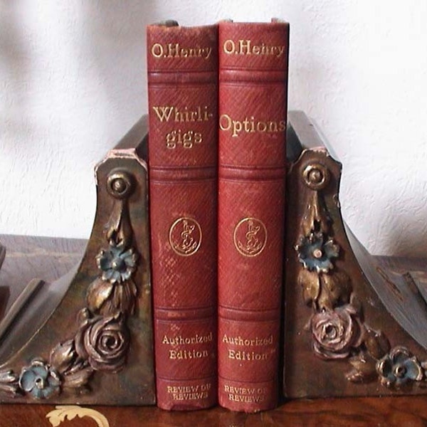 Pair 1930s BOOKENDS Shabby Chippy Rose and Flowers