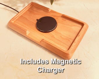 Handcrafted Wooden MagSafe Charger Tray: iPhone Docking Pad