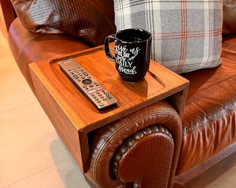 Custom Oak Sofa Armrest Table: Solid Wood Living Room Tray