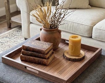 Large Walnut Tray for Ottoman - Handcrafted Wood Coffee Table Tray
