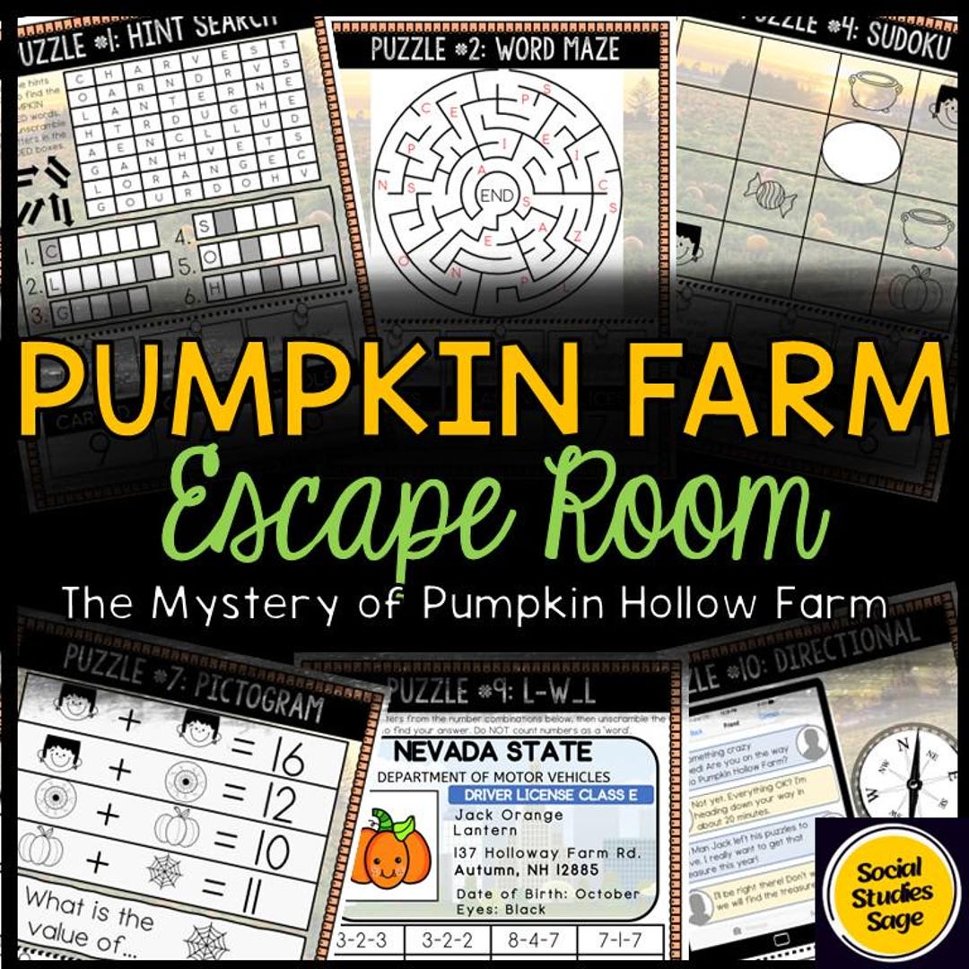 Halloween Escape Room Game - Pumpkin Farm Mystery Puzzles for Kids 8-12 ...