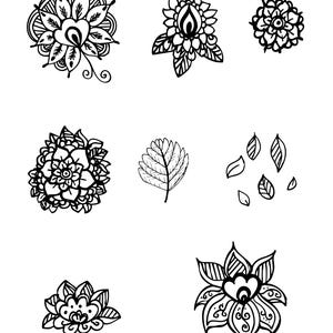 Indische Blumen Clip Art Set von 8 schwarze Konturen Motive - Instant Download