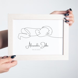 Newborn Print, Custom Baby Illustration, Baby Portrait, Personalized Baby Gift, Baby Line Drawing, Birth Poster