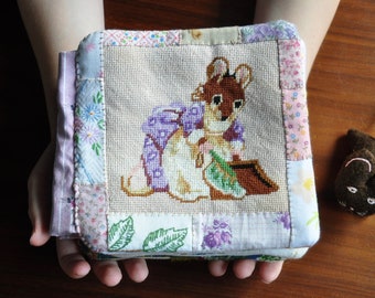 Mrs. Fieldmouse // *includes handsewn wool mouse* // One of a kind handmade fabric book