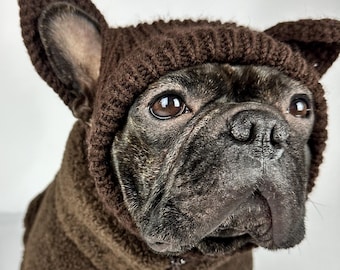 Brown Knitted Dog Hat with Ears – Handmade Warm Winter Beanie, Custom Fit Pet Hat, Soft Cozy Puppy Cap for Cold Weather Walks