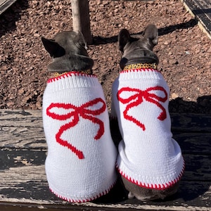 Custom Fit Knitted Dog Sweater: Wool Blend with Red Bow