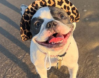 Dog Bucket Hat with Chin Strap Leopard – Cute Sun Hat for Dogs, Summer Pet Hat, Small & Large Dog Accessories, Dog Beach Hat, Dog Panama