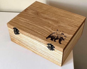 Engraved Wooden Watch Box: Handmade Ash or Oak Men's Jewelry Storage
