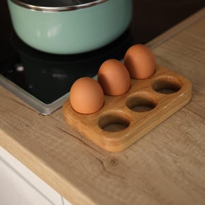 Wood Egg Holder Farmhouse wooden decor storage tray Countertop egg tray   Egg storage for Easter decor Housewarming gift Solid oak egg rack