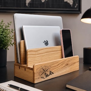 Personalized Wood Docking Station: Bedside Desk Organizer, Charging Station