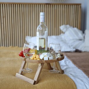 Mesa plegable de madera para picnic, soporte para botellas de vino, plato para servir frutas, muebles de patio, plato portátil de madera, vino, regalos personalizados