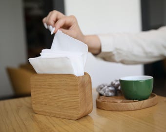 Servilletero de madera hecho a mano: decoración de cocina rústica, roble o fresno