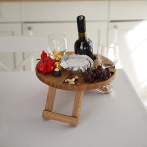 Fold Picnic Table Wine and Cheese Charcuterie Board Gift for Couples Wedding Gift Outdoor Wine Table Wine Lover Gift  Sommelier Wine Board