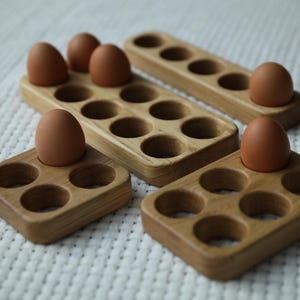Handmade Oak Wood Egg Holder Rustic Farmhouse Kitchen Decor Home Gift Egg Storage Tray For Easter Decor Wooden Egg Storage Easter Egg Holder