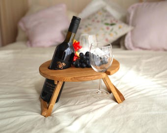 Personalized Wine Picnic Table: Handmade Oak or Ash Wood, Outdoor Serving