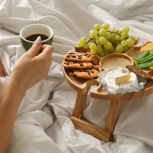 Folding wine table, wooden round wine table for christmas gift, picnic wooden table for wedding gift, wooden personalized serving tray