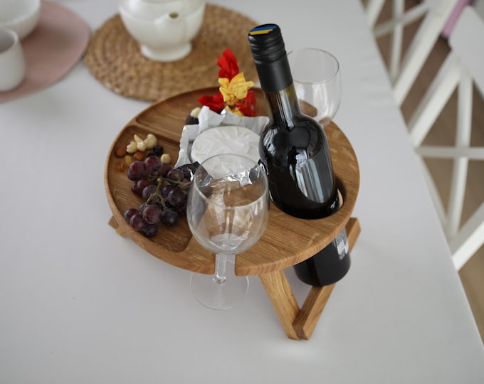 Handmade Oak Folding Wine Table: Portable Picnic Table