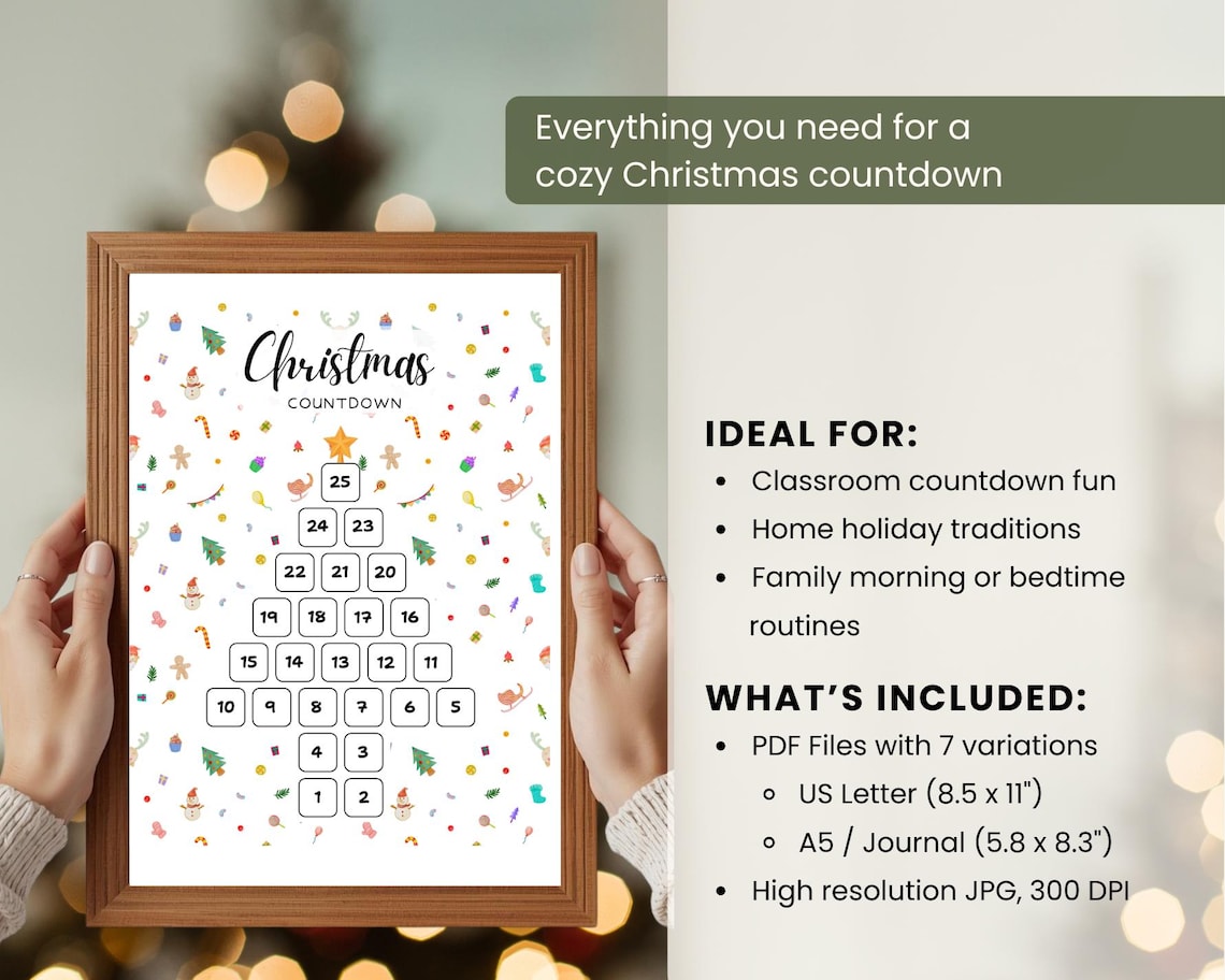 Printable Christmas Countdown Coloring Calendar, Days Until Christmas ...