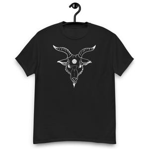 Satanic Symbol Unisex Classic Satanic Goat Tee Shirt Satan Pentagram Ram Shirt