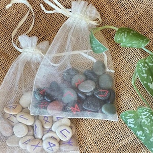 Orbansa Rocks 25 Sea Stone Runes in Organza Pouch - Elder Futhark Runes, Hand Painted ...