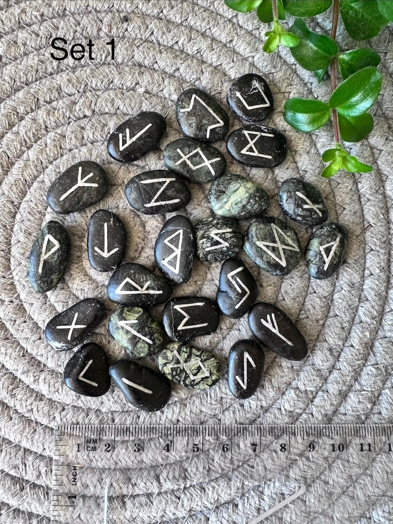 German Rune Rocks 25 Sea Stone Runes in Cotton Pouch - Elder Futhark Runes, Hand Painted ...