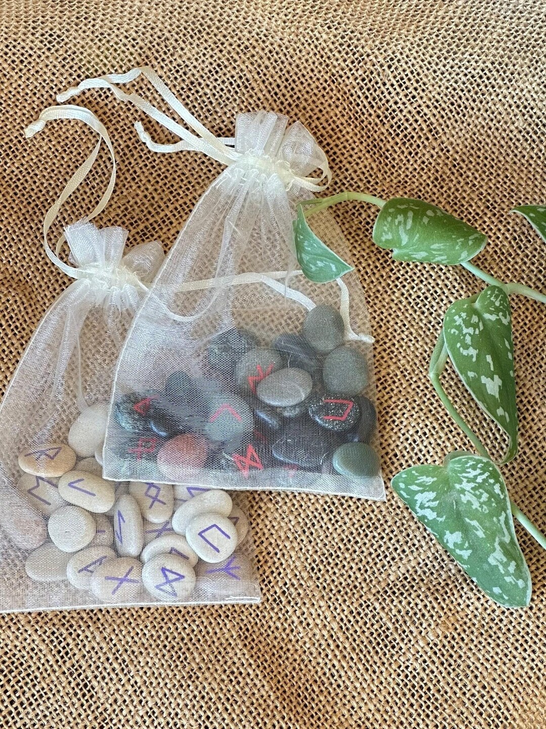 25 Sea Stone Runes in Organza Pouch - Elder Futhark Runes, Hand Painted ...