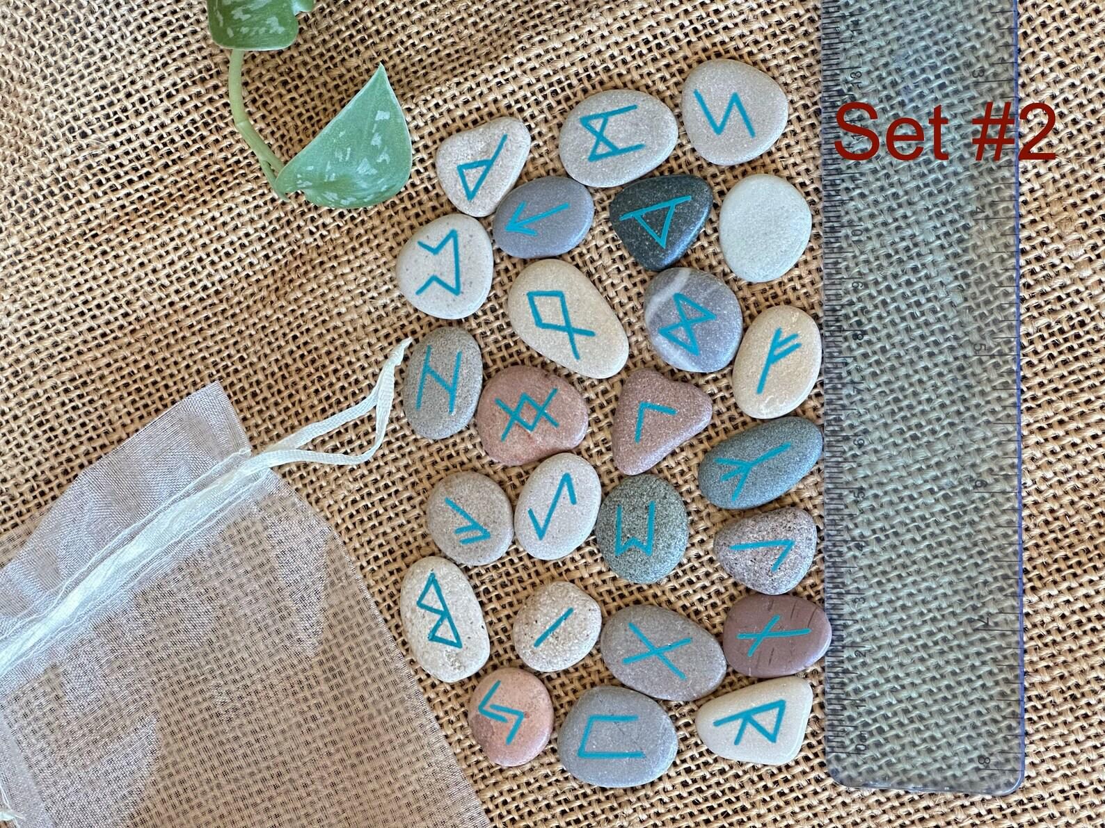Orbansa Rocks 25 Sea Stone Runes in Organza Pouch - Elder Futhark Runes, Hand Painted ...