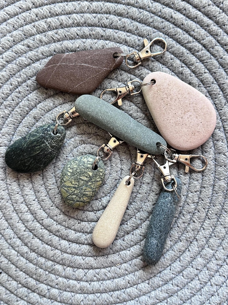 Simple Unisex Sea Pebble Keychain - natural beach rock pendant, stone charm, Zen jewellery beach, pebble pendant, stone accessories, eco friendly gift, thoughtful present, men and women nature inspired creations, one of a kind present for loved ones, anniversary, birthday gift, thoughtful handmade gift, small gesture gift, genuine sea treasures, original gift, on of a kind creation, extraordinary handmade present