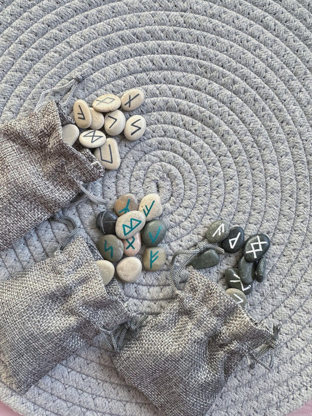 25 Sea Stone Runes in Small Pouch - Elder Futhark Runes, Hand Painted ...