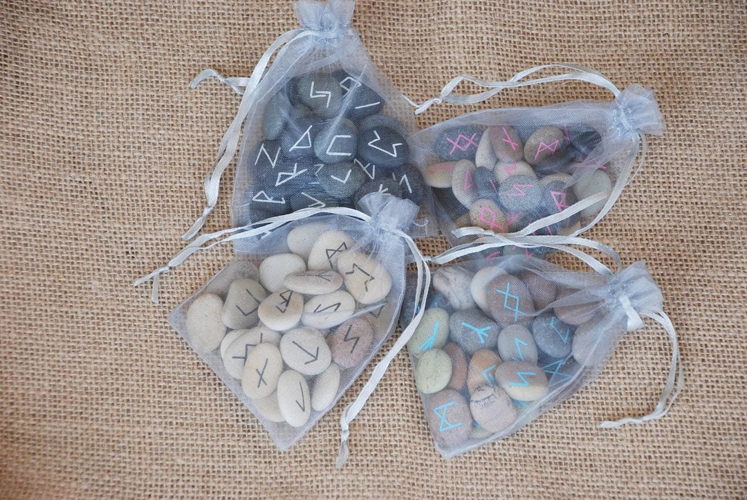Orbansa Rocks 25 Sea Stone Runes in Organza Pouch - Elder Futhark Runes, Hand Painted ...