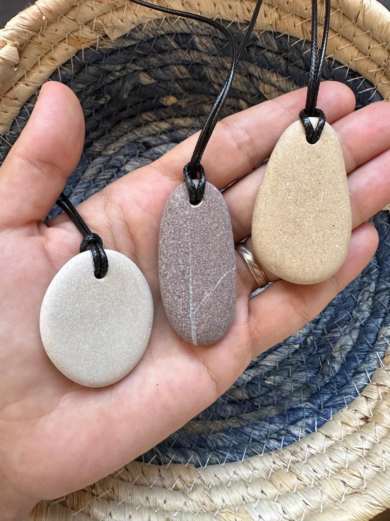 Simple Unisex Sea Pebble Necklace - natural beach pebble pendant stone charm rock necklace Zen jewellery beach pebble pendant stone jewelry