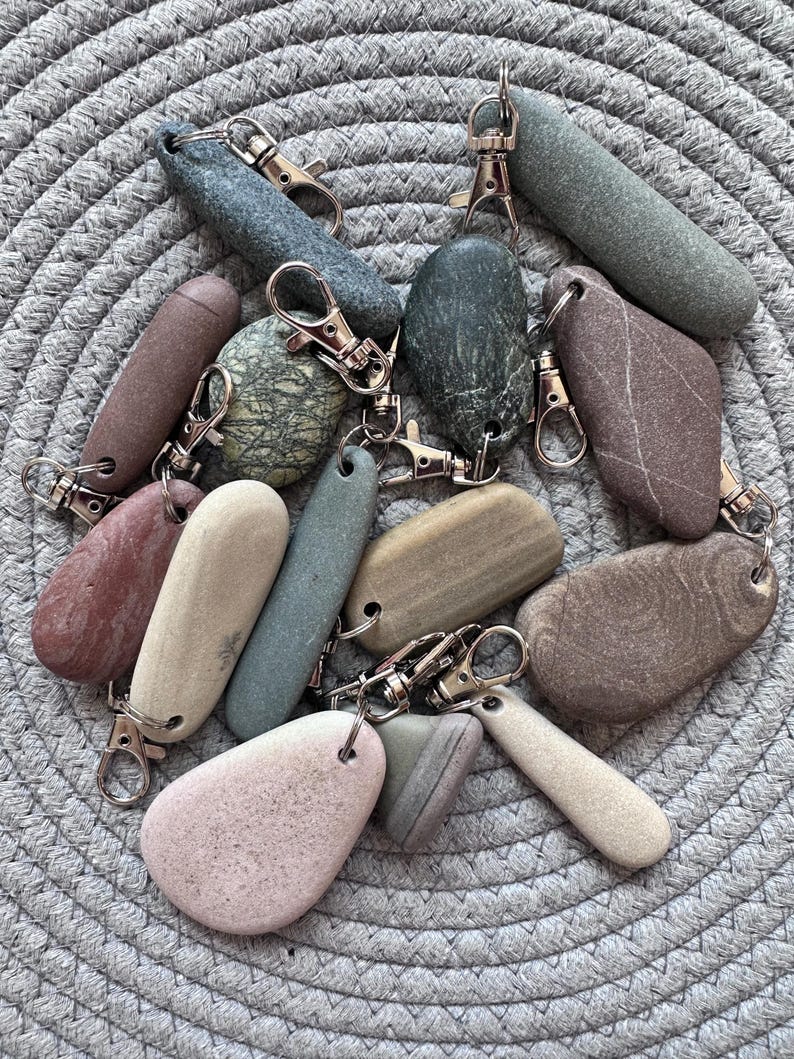 Simple Unisex Sea Pebble Keychain - natural beach rock pendant, stone charm, Zen jewellery beach, pebble pendant, stone accessories, eco friendly gift, thoughtful present, men and women nature inspired creations, one of a kind present for loved ones, anniversary, birthday gift, thoughtful handmade gift, small gesture gift, genuine sea treasures, original gift, on of a kind creation, extraordinary handmade present
