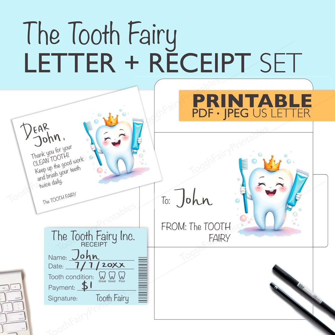 Cute Tooth, Lost Tooth PRINTABLE Letter and Receipt Set for Boys. PDF ...