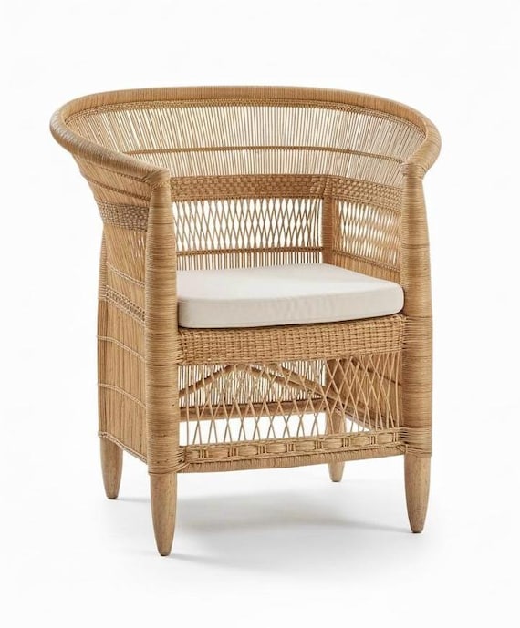 Silla Malawi – El Auténtico Sillón Tradicional de Malawi, Hecho a Mano en Ratán y Madera en la Sabana Africana, Pieza Exclusiva y Artesanal