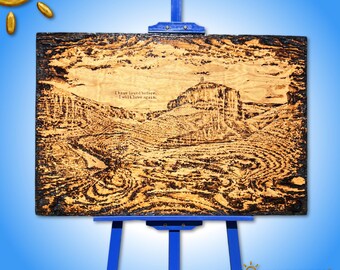 Art du bois paysage désertique gravé au soleil : citation d'amour brûlée par le soleil, fait main