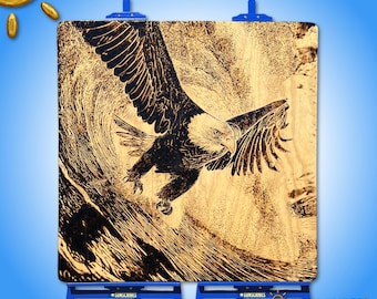 Décoration murale aigle gravée à l'énergie solaire : paysages océaniques et fauniques pyrogravés