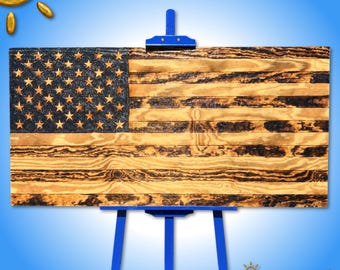 Décoration murale en bois gravée au soleil du drapeau américain : décoration patriotique faite main