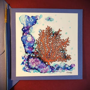 Carte artistique "Gorgone Abstraite" – Œuvre originale encres sur papier Yupo – 12x12 cm