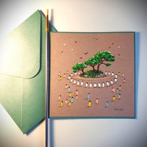 Carte de vœux peinte à la main – Fête des druides autour de l’arbre sacré