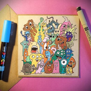 Carte de Vœux Unique – Doodle Art Peint à la Main – Œuvre Originale et Colorée