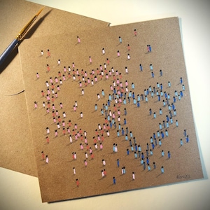 Carte de Saint-Valentin – Œuvre unique peinte à la main, 13x13 cm, papier kraft